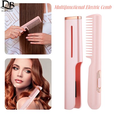 Electric Hair Straightener Brush Comb Mini Hair Curler Fast