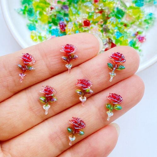 100Pcs New Cute Mini 7*11mm Shiny Roses Flat Back Resin Cabo
