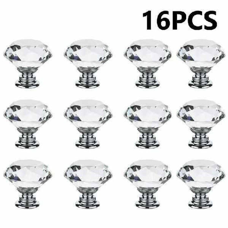 16Pcs/set 30mm Diamond Shape Design Crystal Glass Knobs - 实物图