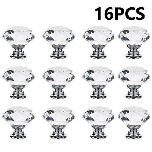 16Pcs/set 30mm Diamond Shape Design Crystal Glass Knobs