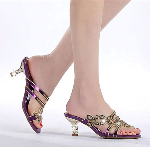 Summer Bohemian Mid-heel Diamond-encrusted Womens Sandals