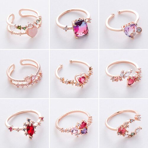 New Delicate Zircon Rings Micro-inlaid Crystal Elegant Flowe