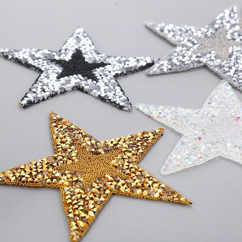 6x6cm 7 Color Crystal Rhinestone Star Iron on Patches Appliq