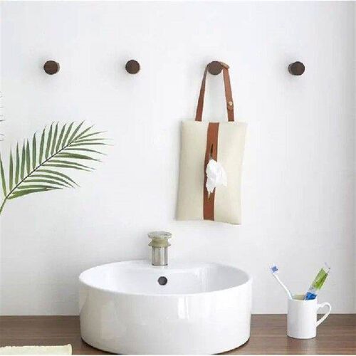 L9NB 4Pcs Natural Wooden Wall Hooks Punch-Free No Drilling
