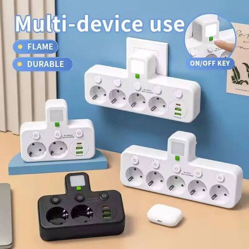 EU plug and socket 4 sockets, multi plug wall power plug and
