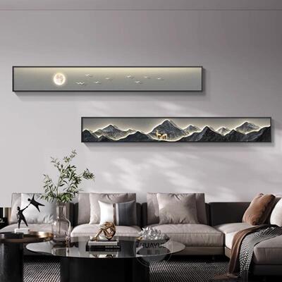 现代轻装奢客厅画挂画背靠山卧室床金头壁高级感沙RCN发背景墙饰