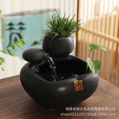 陶流水鱼缸自公动水环桌面办室装饰品VBK茶几喷泉水景小摆瓷件开