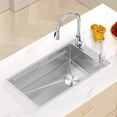 7843侧装水龙头厨房Sus304不锈钢原色水槽大型单槽洗碗盆窄侧型