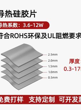 3.6-12W导热垫片笔记本显卡散热贴片CPULED锂电池绝缘导热硅胶片