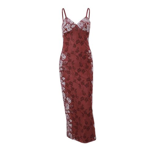 2025 Womens Vintage Print High-end Sling Dress Evening Gown