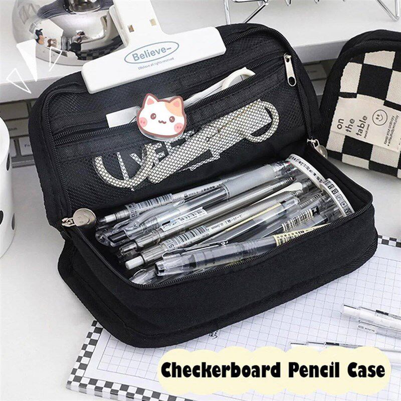 Kawaii Plaid Pencil Case Large Capacity Cute Portable Pen Bo图片