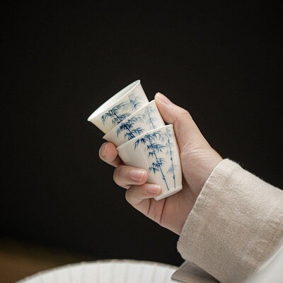 Jade clay blue and white bamboo sample tea cup kung fu tea s