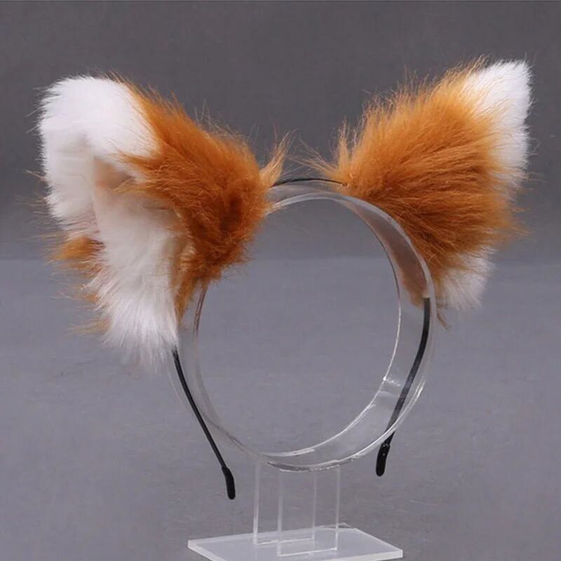 Bando Rambut Telinga Rubah Hewan Berbulu untuk Pesta Cosplay - 实物图