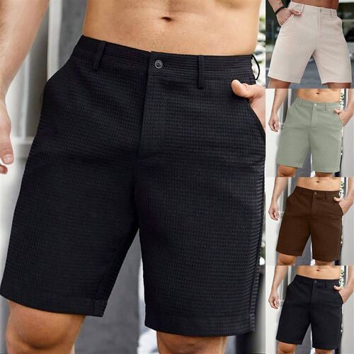 Mens Summer Quarter Pants Solid Color Casual Dress Pants