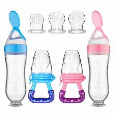 Silicone Squeezing Feeding Bottle Spoon Bottle Feeder Newbor