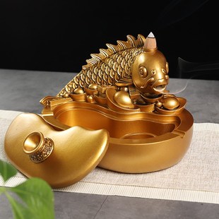 创意大号烟灰缸带盖浮雕鱼办公室桌面摆件家居工艺品时尚个性潮流