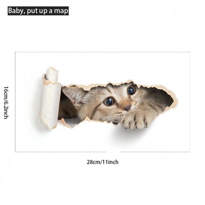 Torn Peeping Kitten Toilet Sticker 3D Effect Bathroom Toilet