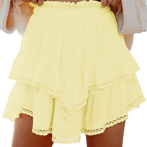 Womens Floating Shorts Casual Boho Ruffles Casual Skirt Hig