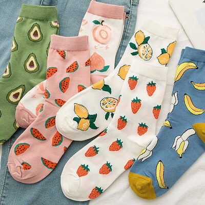 Women Funny Socks Spring Autumn Cartoon Socks Avocado Lemon