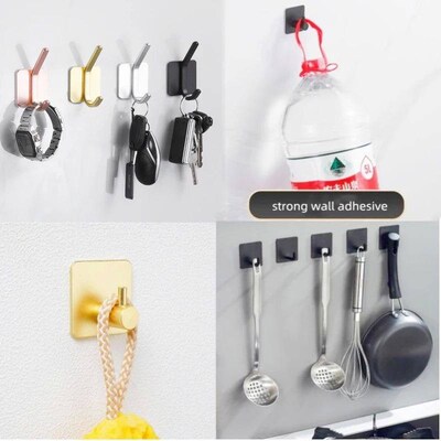 Adhesive Wall Hooks Towel Key Cloth Coat Rack Door Bathroom