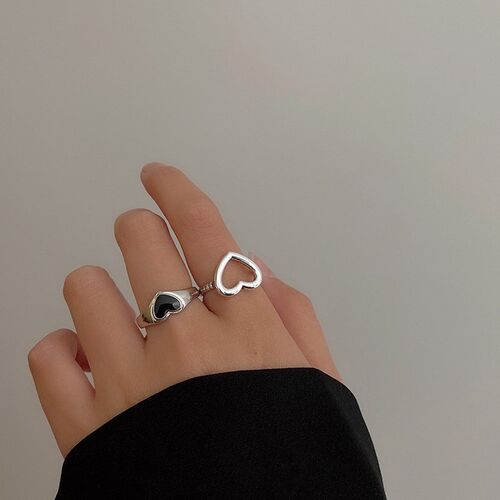 New Korea Fashion Heart-Shaped Ring Simple Design Hip-Hop Pu
