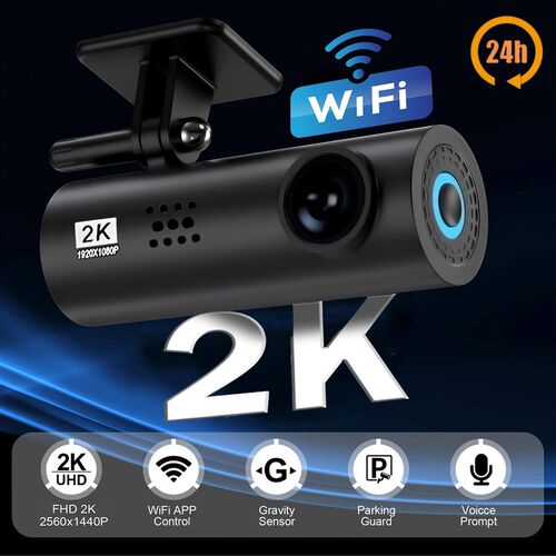 2K Car Dash Cam DVR Recorder Auto Recorder APP Control Black