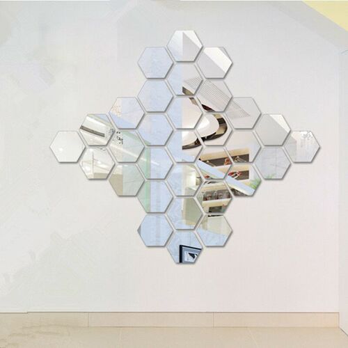 24pcs Hexagon Mirror Wall Stickers Acrylic Self Adhesive Mos