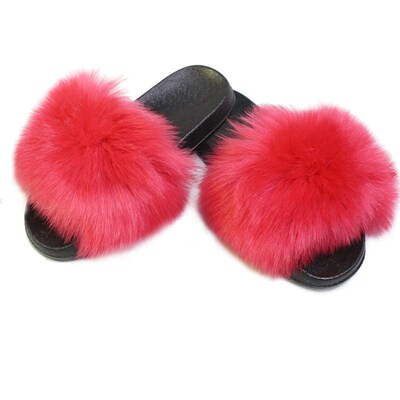 Fur Home Imitation Fox Fur Fur One-fleece Slippers Womens F