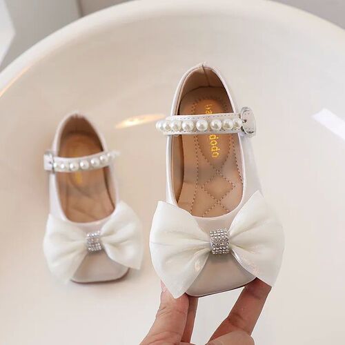 Girls Flower Wedding Shoes for Baby Kids Flats String Bead M
