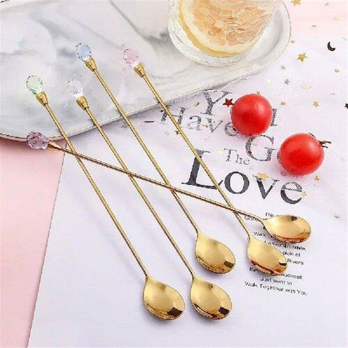 4pcs Diamond Coffee Spoon Stainless Steel Long Stirring