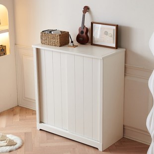 奶油风田园1.2米趟门实木儿童矮柜两门小推拉门矮衣柜移门门1米