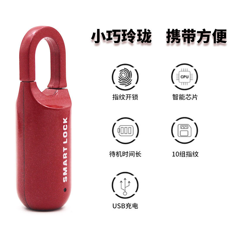 指纹挂锁小号书包柜子行李箱家用宿舍防盗盒子迷你密码锁智能拉链