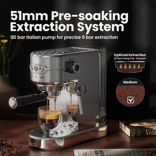 Espresso Machine - 20Bar Coffee Maker with Foaming Steam Wan