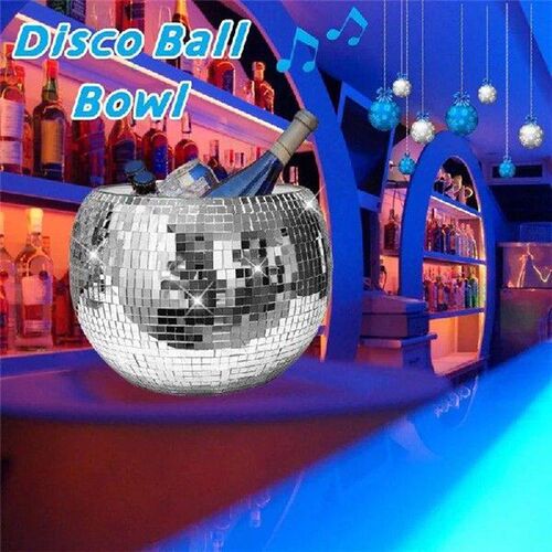 SOFT-10-Inch Disco Ball Ice Bucket Silver Sparkly Mirror