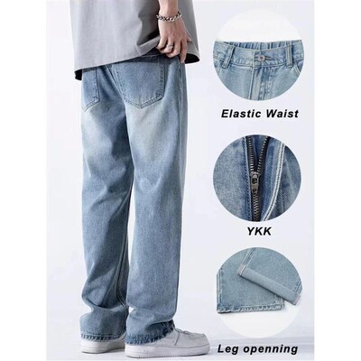 Spring Summer Mens Jeans Straight Denim Pants Elastic