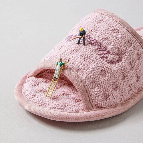 Cotton Soft Sole Silent Slippers Exposed Toes Neutral