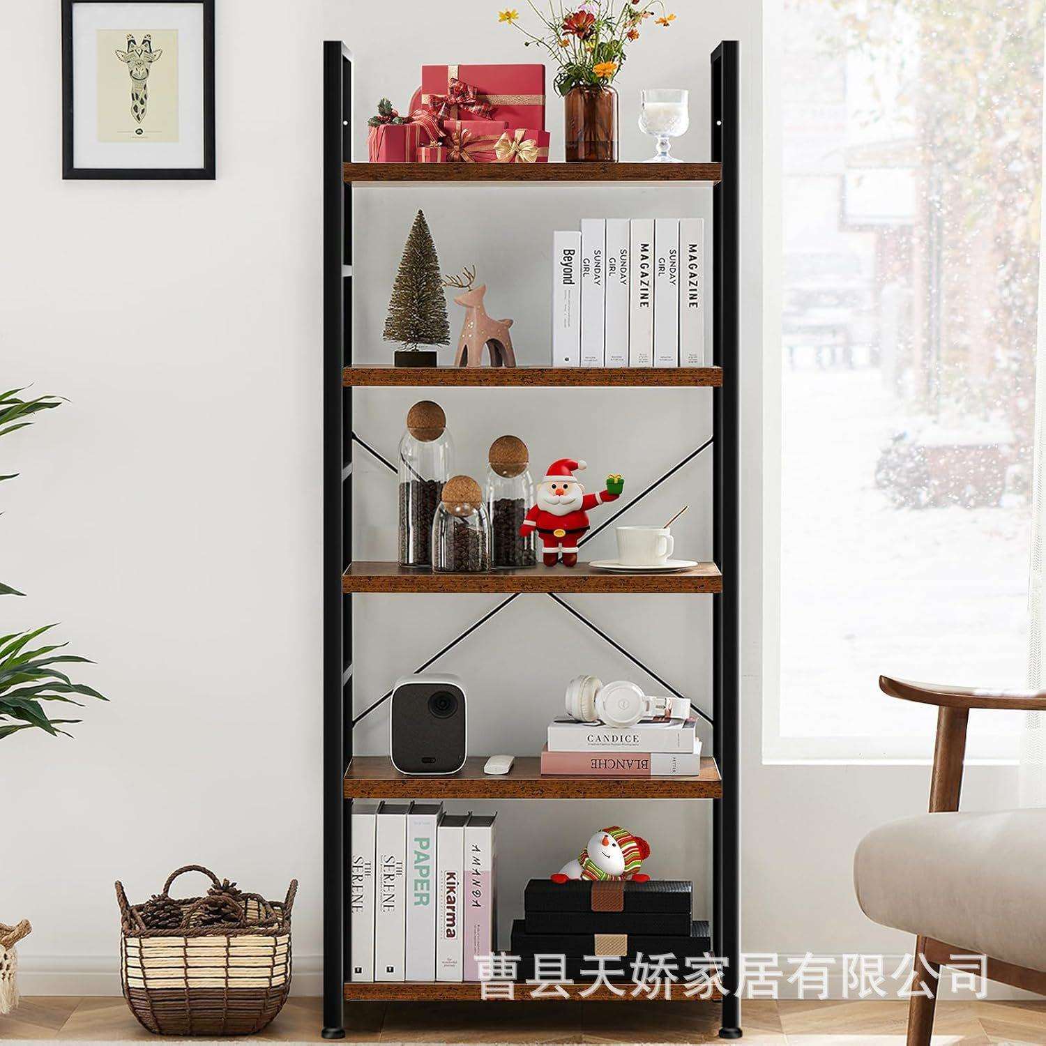 美式铁艺置物架实木展示架客厅多层创意组装收纳架原木落地书架