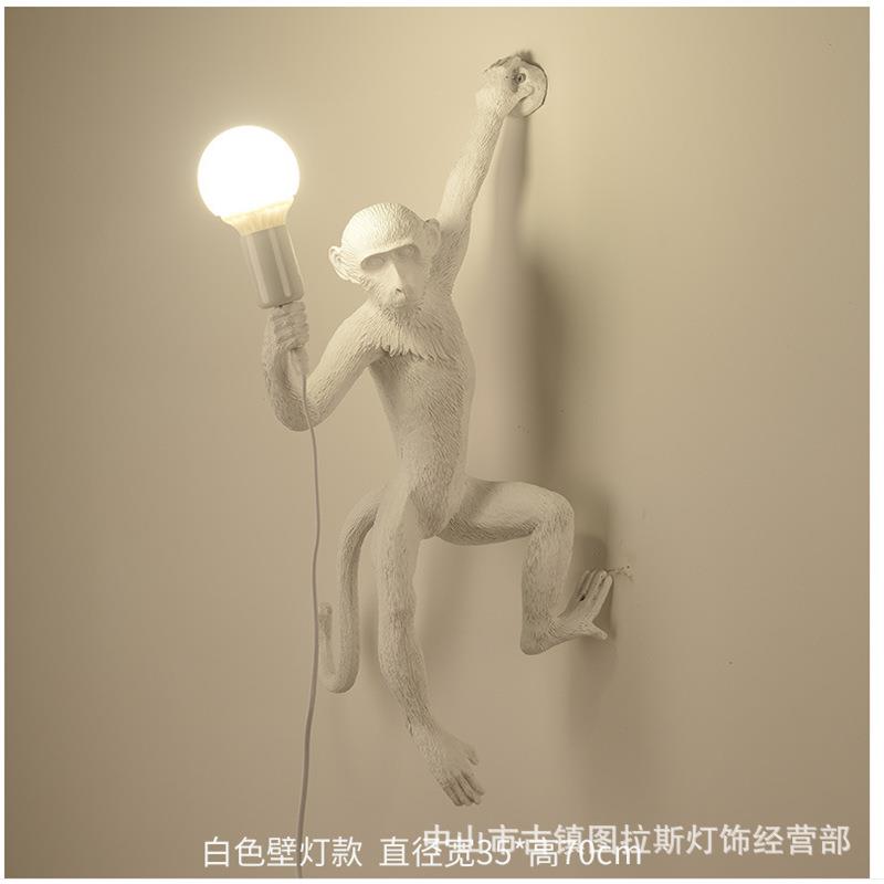 跨境北欧树脂猴子壁灯儿童房酒吧餐厅走廊店面装饰灯动物麻绳猴子