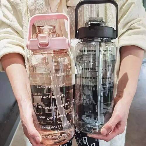 2L Portable Water Bottle Large Capacity Plastic Straw Water
