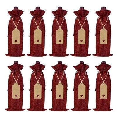 10PCS 15*35cm Rustic Jute Burlap Wine Bags Drawstring Wine