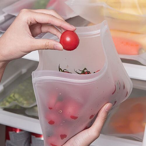 Silicone Food Storage Bag Reusable Stand Up Zip Shut Bag Lea