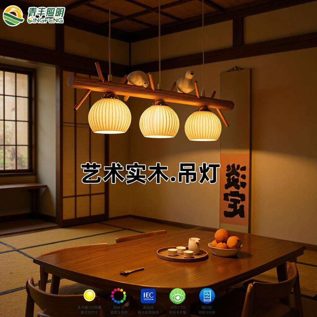 小鸟餐厅吊灯北欧原木实木创意艺术大厅主灯复古餐厅灯中山灯具