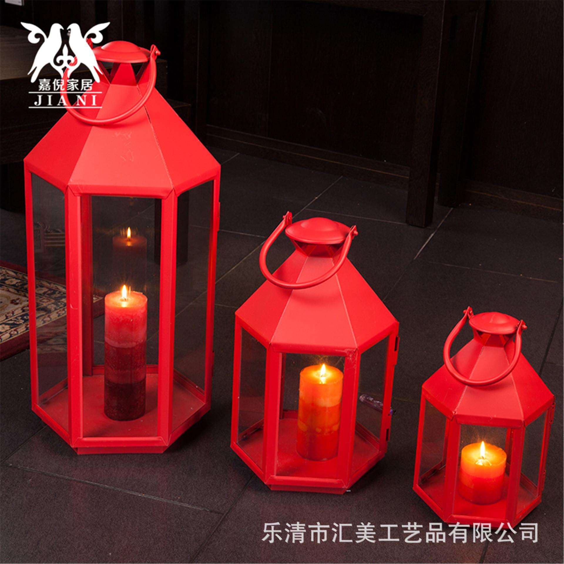 露营防风烛台铁艺玻璃风灯提灯装饰品蜡烛台浪漫蜡烛灯装饰摆件
