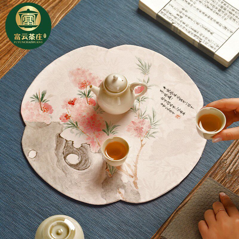海棠香云纱双面织锦茶席茶桌布垫干泡杯垫防水桌旗隔热垫茶盘垫子