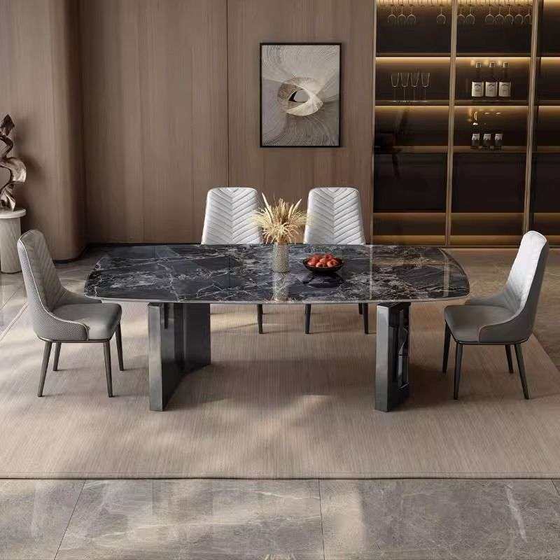超晶石餐桌意式极简天然大理石饭桌轻奢长方形奢石家用方桌子