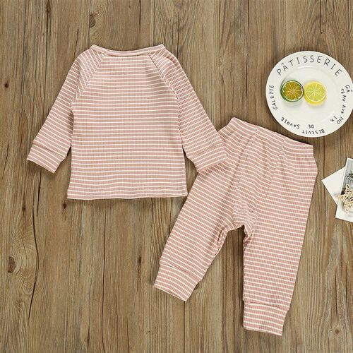 Fall Striped 2Piece Set for Kids Long Sleeve Round Neck TShi