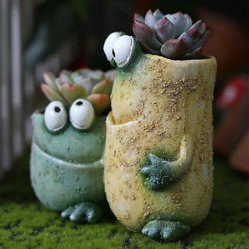 Playful Resin Frog Expression Flowerpot Cute Decorative