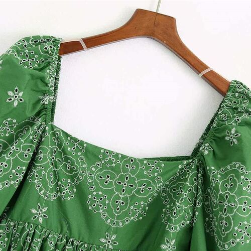 Summer Womens New Green Embroidered Dress