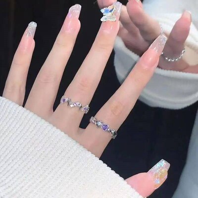 Fashion Shiny Purple Rhinestone Opening Couple Rings for Wom