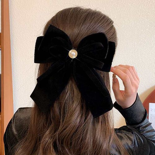 Autumn and Winter New Red Flocking Double-layer Bow Hairpin